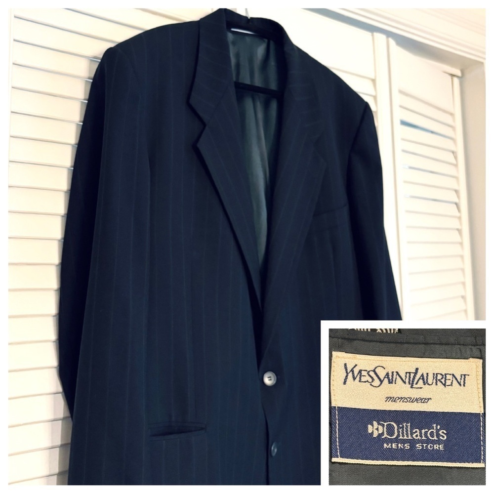 Yves Saint Laurent Menswear Black Pinstripe Wool Suit Jacket Blazer Sports Coat
